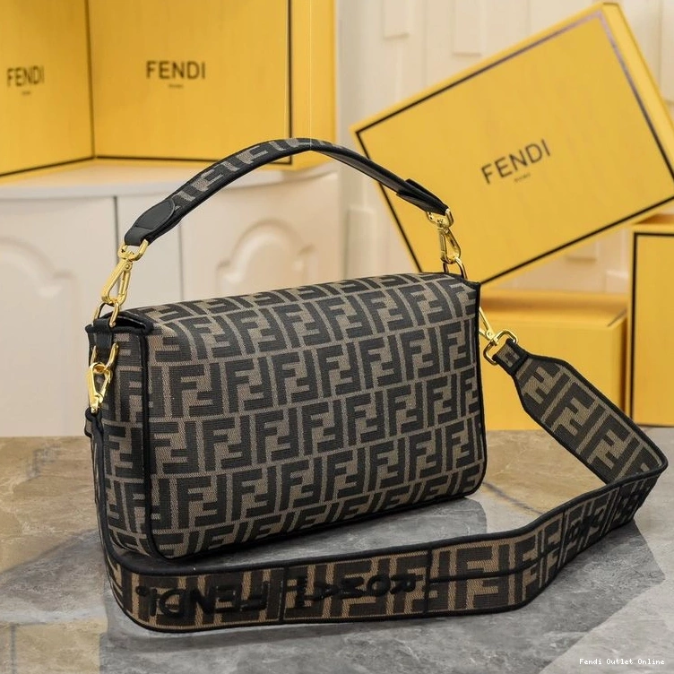 Affordable Large Fabric FF Bag In Baguette Brown Fendi Motif 0820